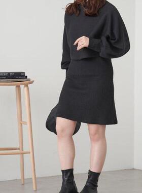 日单秋冬新款气质罗纹领长袖短款套头针织衫+无袖背带裙套装28305