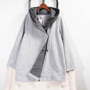 日单秋冬新款休闲百搭保暖连帽按扣款内里加绒针织外套风衣31834