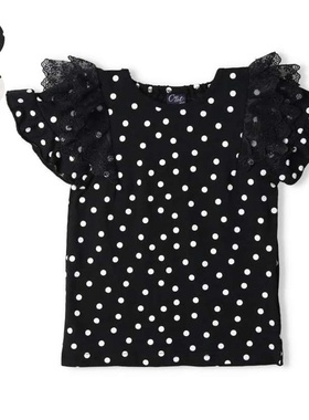 日单春夏新款童装可爱甜美半松紧圆领波点印花飞飞短袖T恤25790