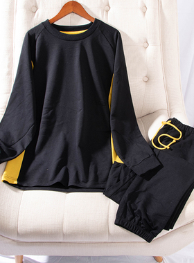 日单春秋新款休闲运动套装圆领长袖侧拼色卫衣+口袋长裤卫裤21071
