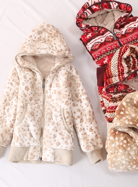 超值日单秋冬新款亲子装厚实保暖连帽拉链双面绒羊羔绒外套28583