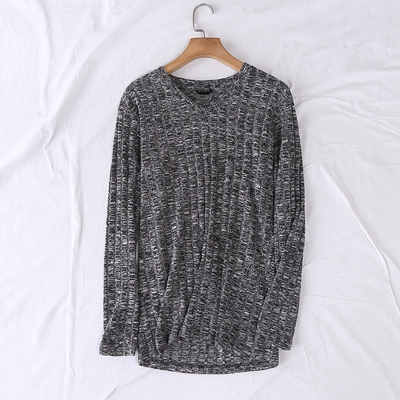 日单秋冬新款时尚百搭V领长袖修身黑白混色针织衫打底衫女16612