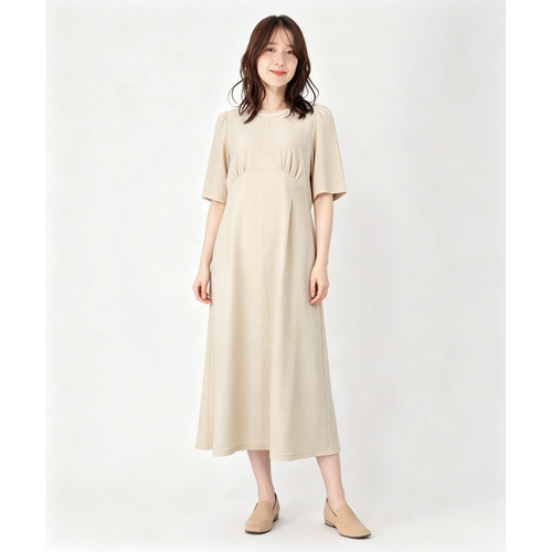 夏季法式桃心领松紧褶皱哺乳裙