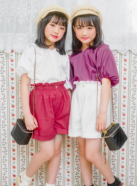 日单童装品牌夏季新款时尚百搭好看一粒扣松紧腰棉麻短裤女26950