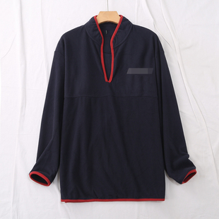 日单秋冬新款V领红色镶边领长袖摇粒绒薄绒家居服上衣睡衣21339