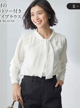 日单品牌春夏新款气质OL系带领两粒扣棉内衬长袖雪纺衫女26213