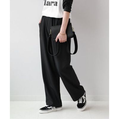 百搭松紧腰侧口袋宽松直筒休闲裤