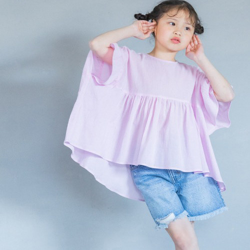 LF春夏女童蝙蝠袖褶皱棉衬衫