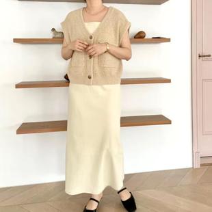 日单品牌LF春秋新款时尚百搭可调节肩带竖坑条针织裙吊带裙28197