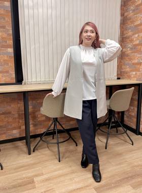 日单春秋时尚优雅气质OL立领后颈一粒扣插肩袖长袖衬衫上衣26421