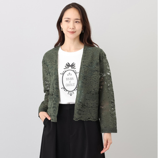 日单品牌春秋新款优雅知性气质V领金属扣双口袋蕾丝薄外套女33783