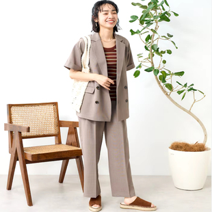 时尚 休闲裤 气质干练西装 外套 31416 领双排扣卷边短袖 日单春秋新款