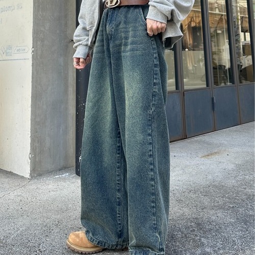 显高百搭水洗棉大直筒牛仔裤男女