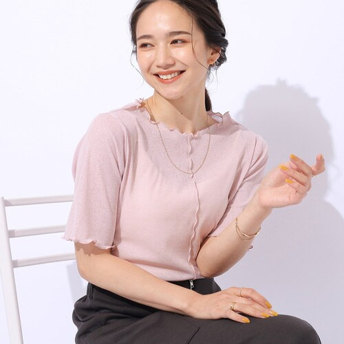 休闲百搭木耳边领薄短袖T恤小衫