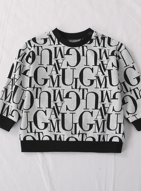 日单秋冬新款时尚洋气童装圆领字母满印长袖针织衫打底卫衣21869