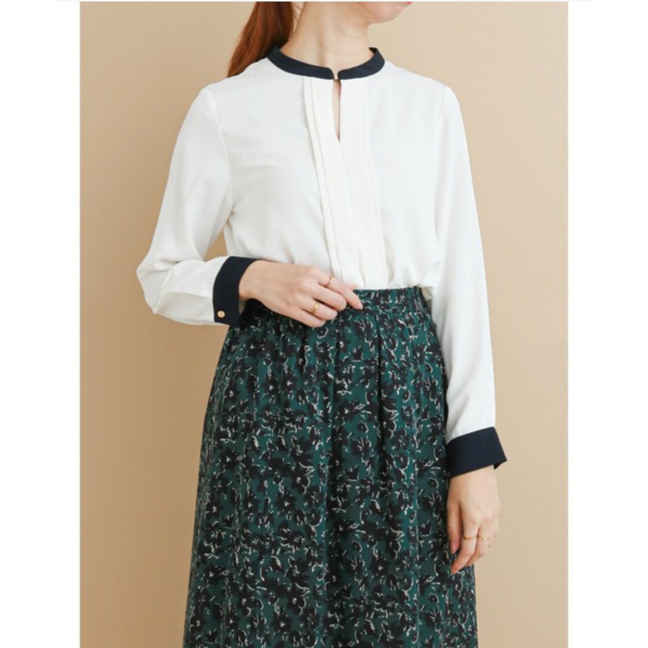 日单品牌春夏新款气质干练OL通勤百搭拼色金属扣雪纺衫衬衫32522