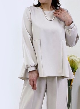 日单春秋新款简约大方气质OL百搭圆领系扣九分袖衬衫上衣女26331