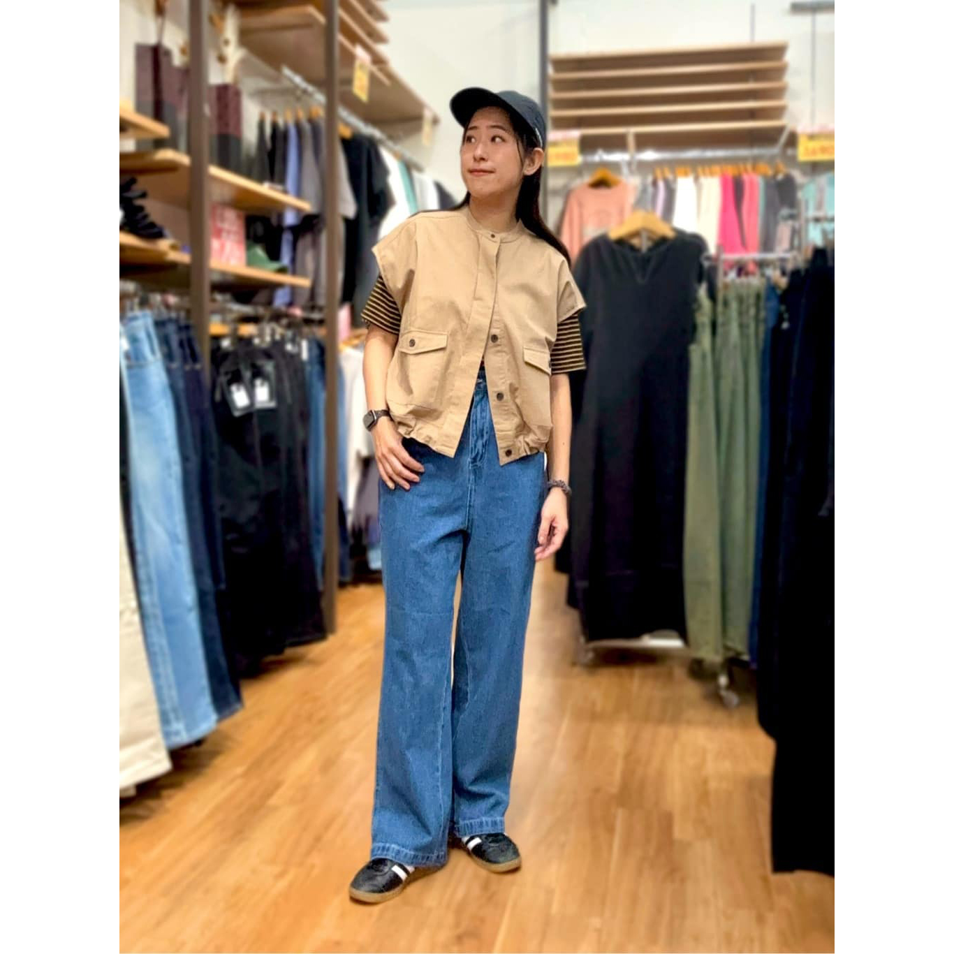 百搭松紧腰棉工装牛仔裤休闲裤女