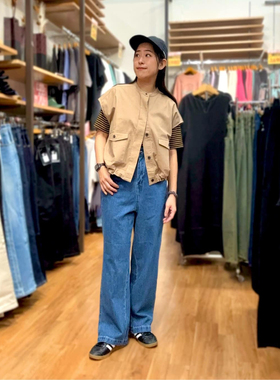 日单秋冬新款时尚休闲百搭一粒扣松紧腰棉工装牛仔裤休闲裤31576