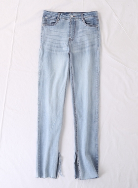 秋冬新款时尚裤脚开叉猫爪设计一粒扣拉链牛子裤休闲长裤女24393