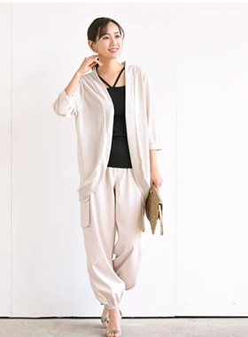 日单夏季新款简单纯色罗纹拼接七分袖针织开衫防晒衣外套女30062