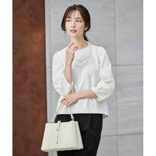 32330 衬衫 日单品牌春夏优雅优雅后颈拉链褶皱肌理感七分袖 灯笼袖