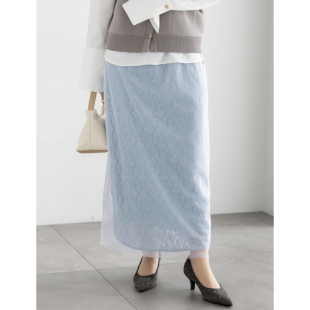 日单品牌春夏新款 优雅精致半松紧腰后拉链刺绣提花网纱半裙32483