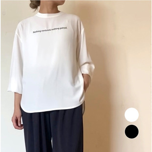日单品牌秋季新款简单休闲轻盈垂坠字母印花长袖雪纺衬衫女30309