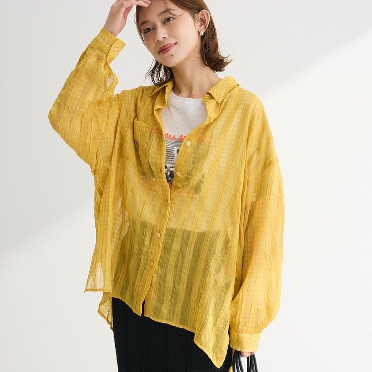 减龄单排扣杨柳褶皱大版薄款衬衫