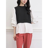衬衫 日单品牌春秋新款 气质百搭圆领针织马甲拼接褶皱七分袖 29900
