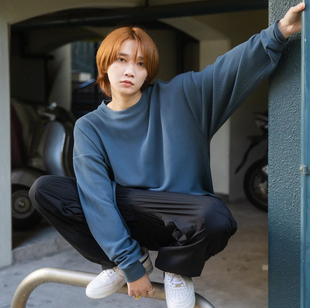 日单潮牌春秋新款时尚休闲百搭罗纹圆领凹凸感长袖卫衣男女29142