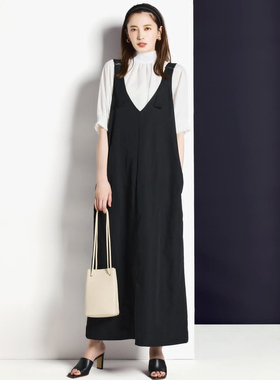 日单品牌HK春夏新款时尚气质百搭可调节肩带侧口袋背带裙女29007