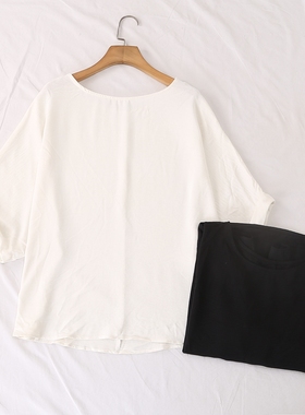 日单品牌夏季新款简约宽松大码清凉优雅圆领翻边短袖雪纺衫27529