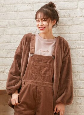 日单冬季新款时尚温暖氛围感仿皮草松紧袖无扣开衫细绒外套24613