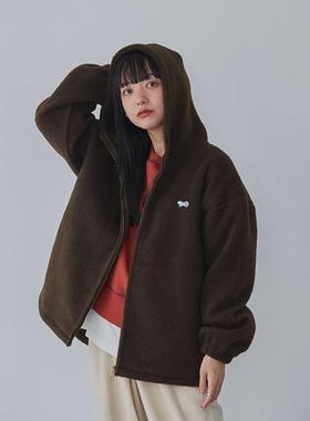 日单品牌冬季新款时尚厚实连帽前拉链小狐狸羊羔绒棉衣外套28070