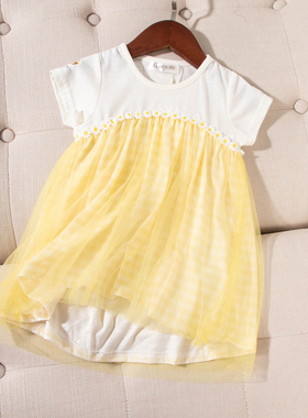 日单童装品牌夏季新款甜美可爱圆领雏菊刺绣网纱短袖连衣裙25317