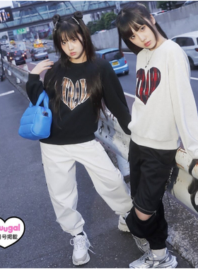 日单品牌秋季学生少女时尚松紧腰拉链可打开翻盖口袋工装裤29783