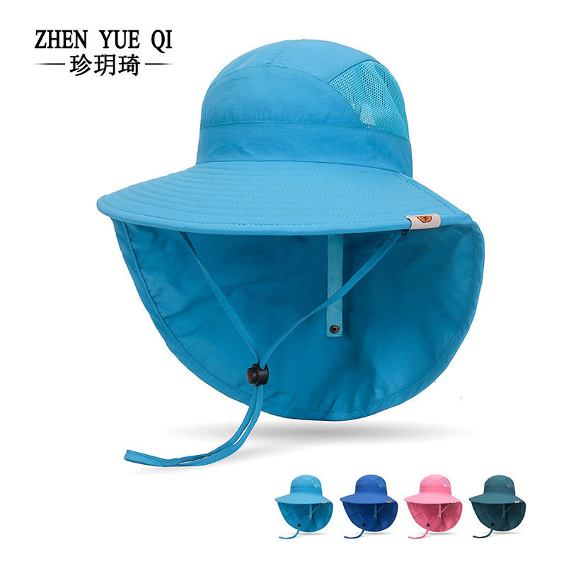 夏天幼儿园出游防晒大檐挂帘披肩渔夫帽中小儿童男女小孩遮阳帽子