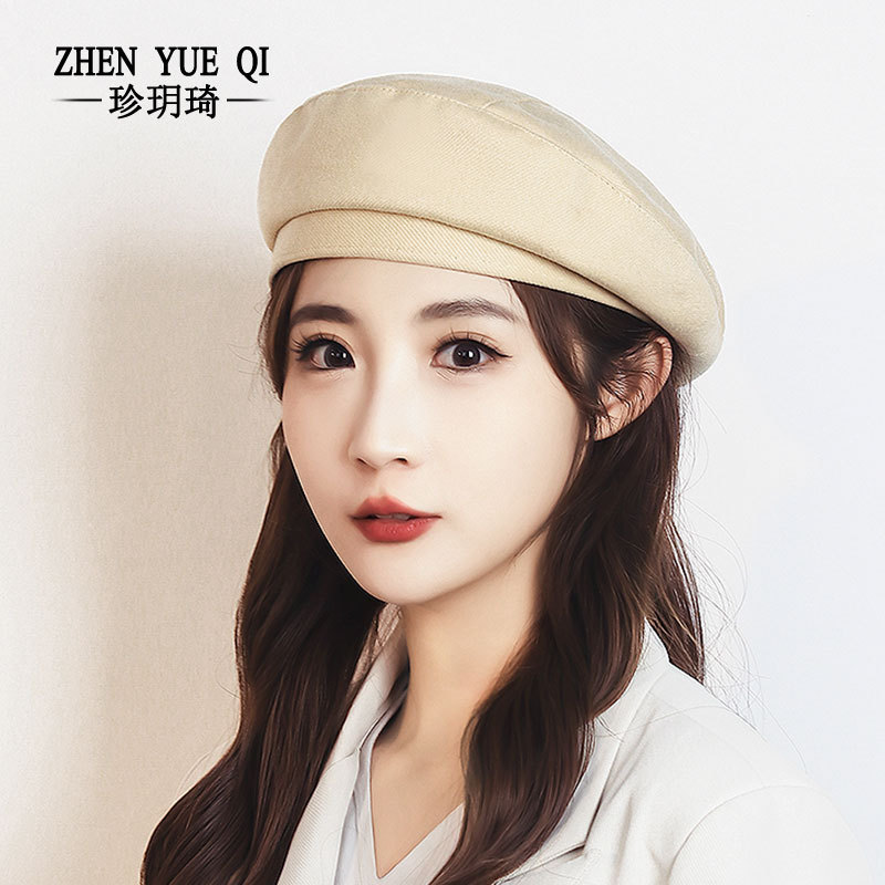 新款纯色贝雷帽女生春秋季英伦风复古四角帽时尚气质画家南瓜帽子