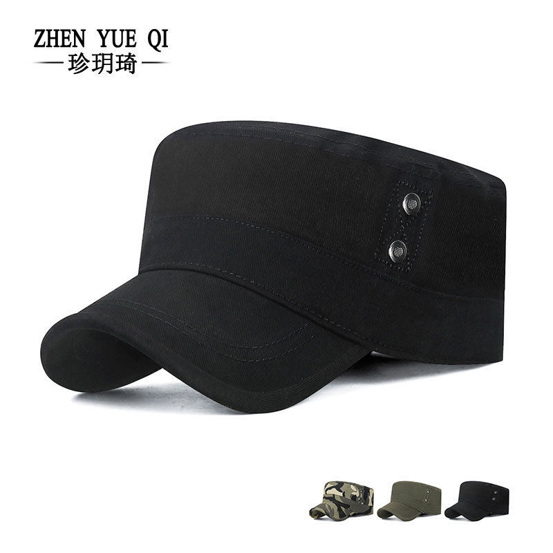 春秋季新款简约战术棉质迷彩平顶帽男士户外训练遮阳防晒鸭舌帽子
