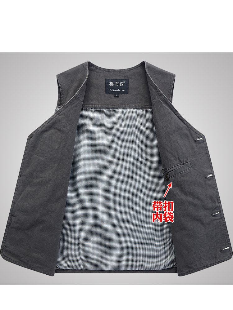 MIDDLE-AGED AND ELDERLY SPRING AND AUTUMN MENS COTTON MULTI-POCKET VEST DAD LOOSE LARGE SIZE VEST BUTTON FISHING SHOULDER