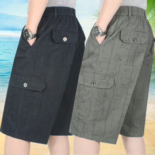 六分裤 薄款 男式 中裤 深裆高腰宽松直板休闲短裤 多口袋款 中老年夏季