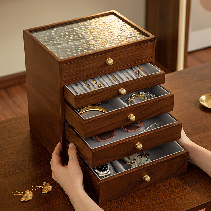 首饰盒收纳盒高档精致木大容量抽屉结婚礼物项链戒指耳环生日礼物