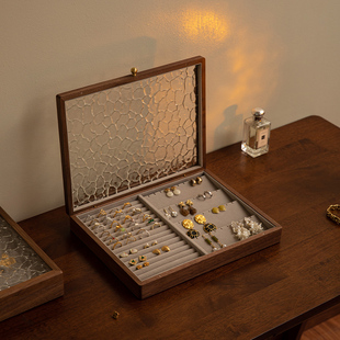 实木质戒指耳饰收纳盒高级感大容量项链耳钉首饰盒高档精致饰品盒