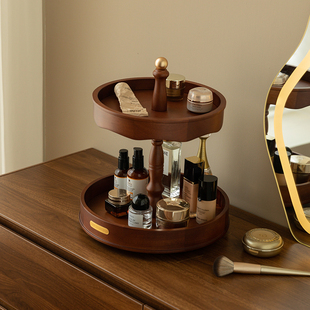 化妆品收纳盒桌面高级感多功能梳妆台置物架护肤品香水木质首饰盒