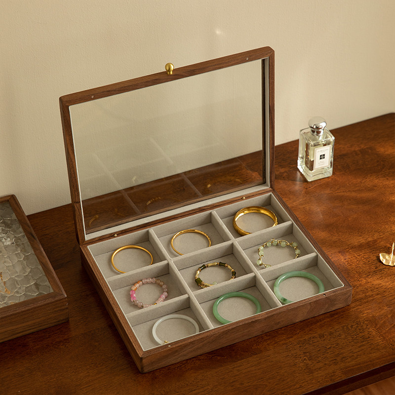 文玩手串收纳盒大容量水晶手链佛珠手镯展示盒木质首饰盒手饰品盒