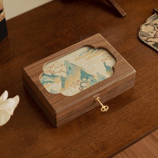 刺绣首饰盒收纳盒木质高档精致国风三金五金黄金珠宝订婚新婚礼物