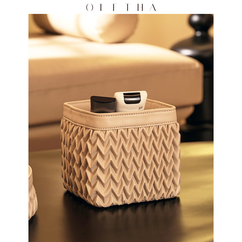 OLETHA高级感简约皮质客厅茶几遥控器收纳盒卧室桌面口红化妆刷筒,收纳整理,桌面收纳盒,淘宝优惠券,粉丝福利购,淘宝优惠卷