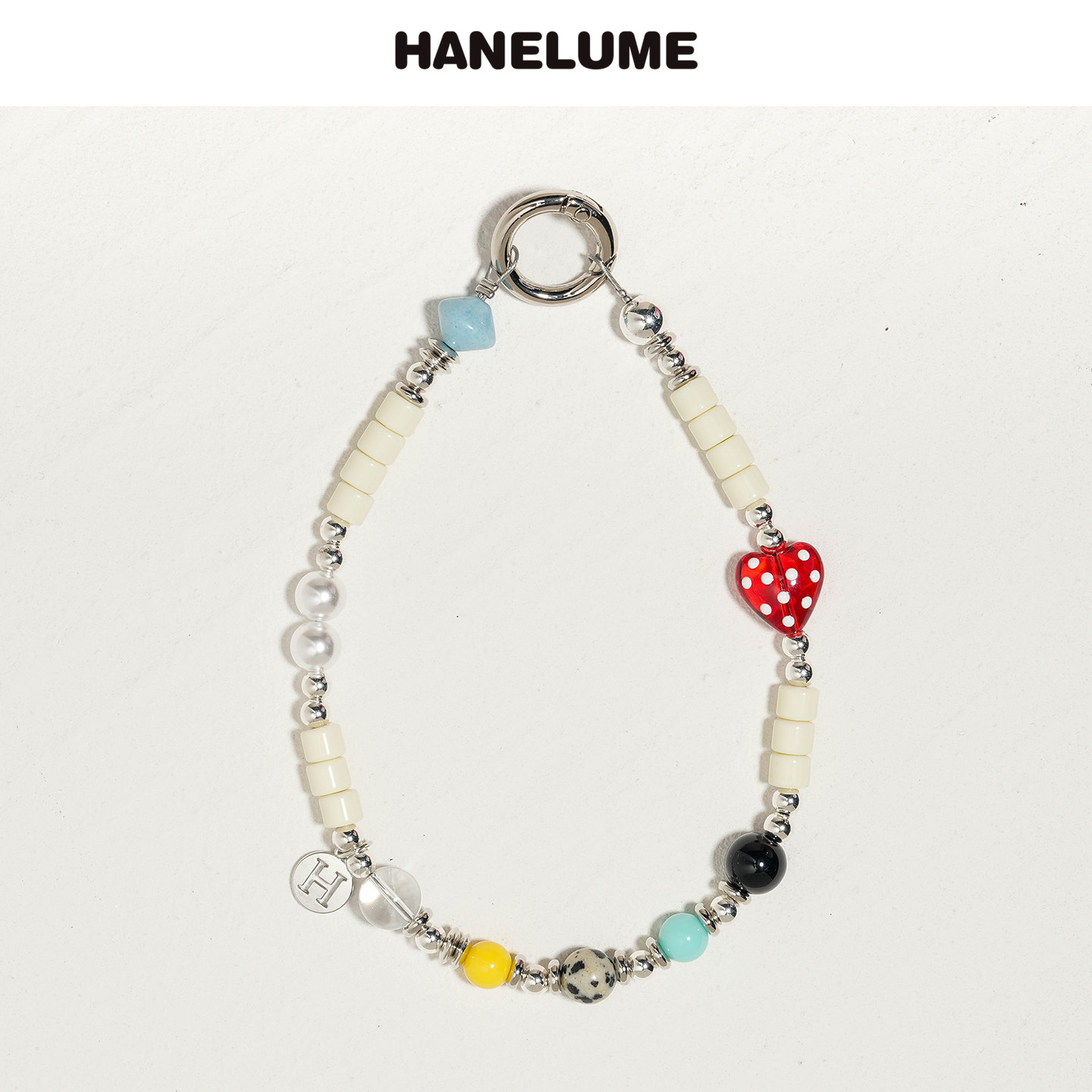 HANELUME原创设计小清新白珠波点爱心手机链配饰挂绳包钥匙扣挂饰,3C数码配件,手机挂件/手机链,淘宝优惠券,粉丝福利购,淘宝优惠卷