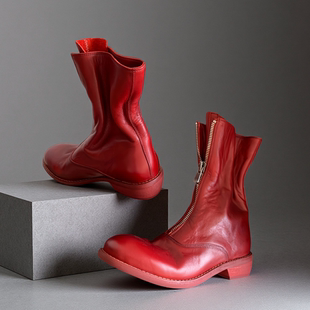 一头牛只够做一双 bv guidi uma酒红色鬼帝靴子真皮马丁靴短靴女
